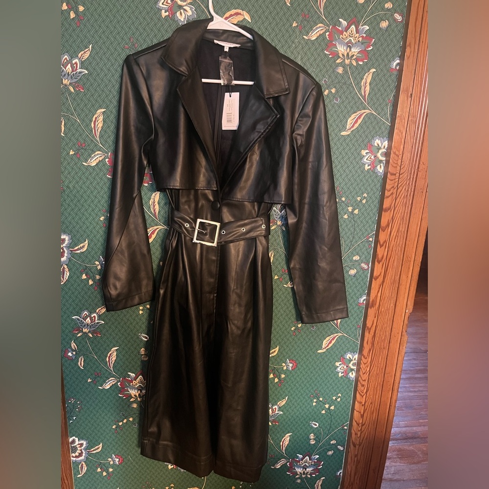WeWoreWhat Black Faux Leather Trench Coat with Belt